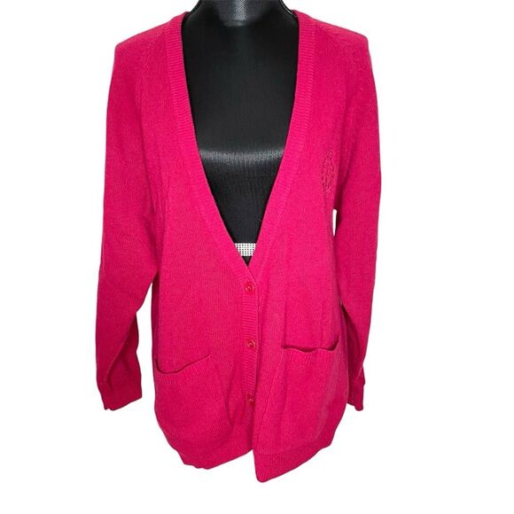 Casual Corner Cardigan Sweater Vintage Lambswool Button Front Hot Pink Large - Picture 1 of 9